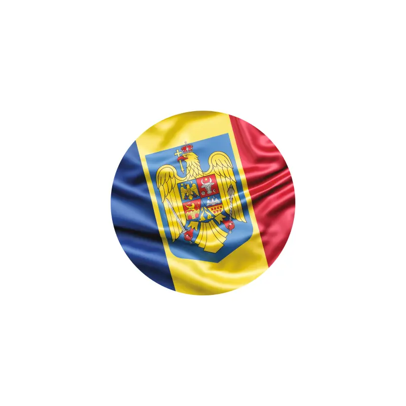 Romania steag cu stema, autocolant, dimensiune 90x90 mm, model 048